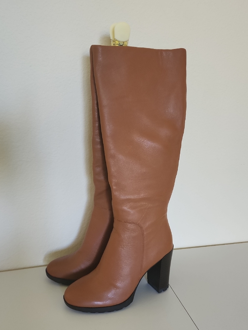 Kenneth Cole Tall Tan Leather Block Heel Over-the-Knee Boots